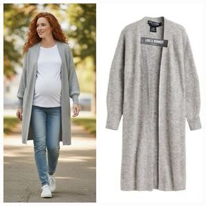 NEW Love & Whimsy Rib Knit Open Front Wool Blend Cardigan Duster in Gray Size XS